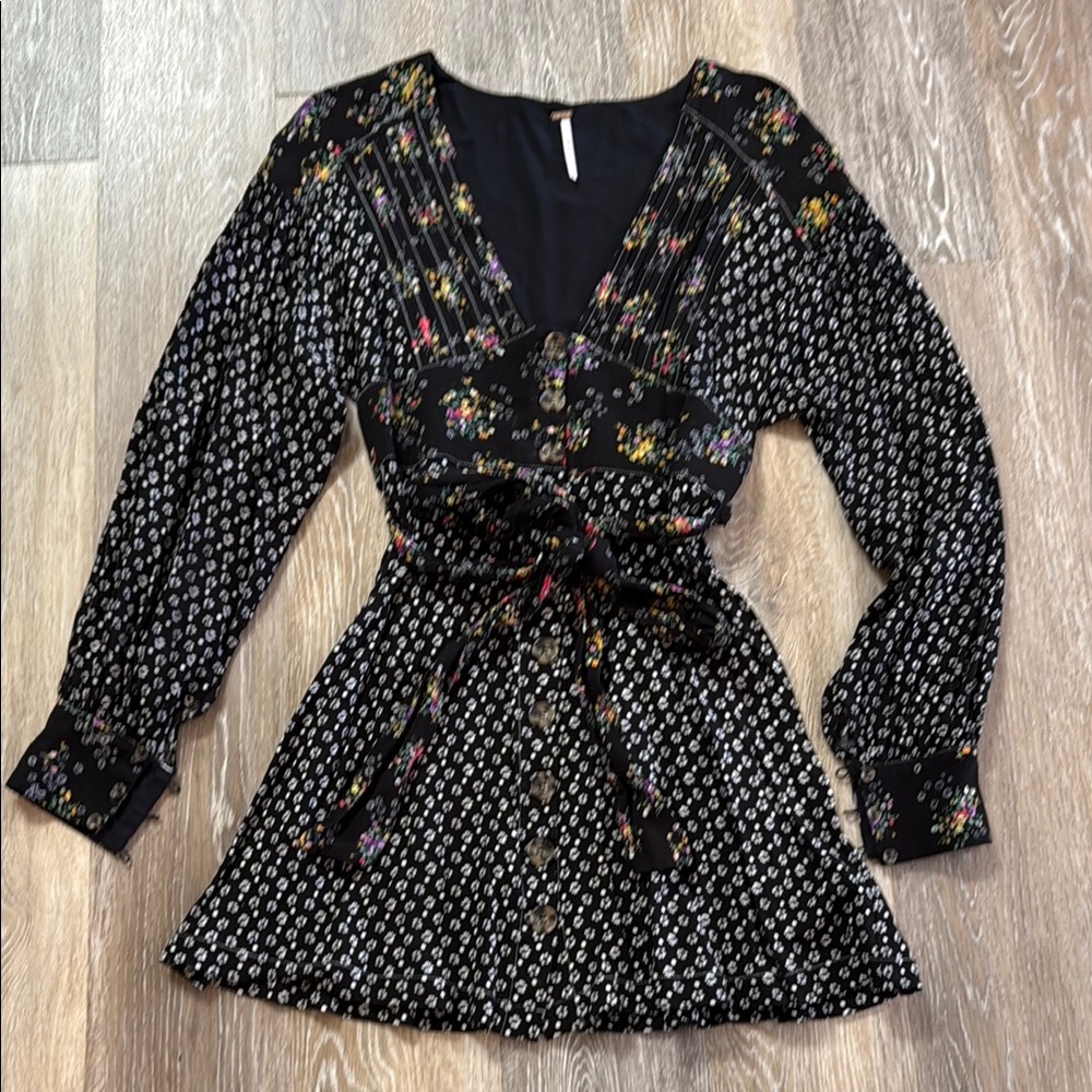 Free People Floral Black Long Sleeve Dress